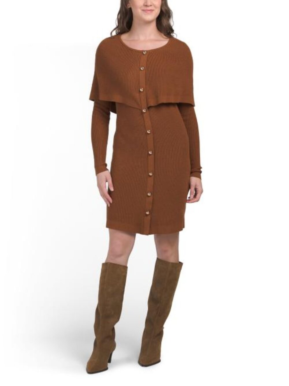 TAYLOR Capelet Button Down Knit Mini Dress